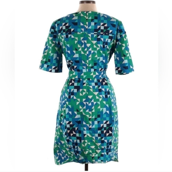 Tory Burch Green Dress Geometric Sheath Belt Pockets Sleeves Size 10 - Picture 2 of 7